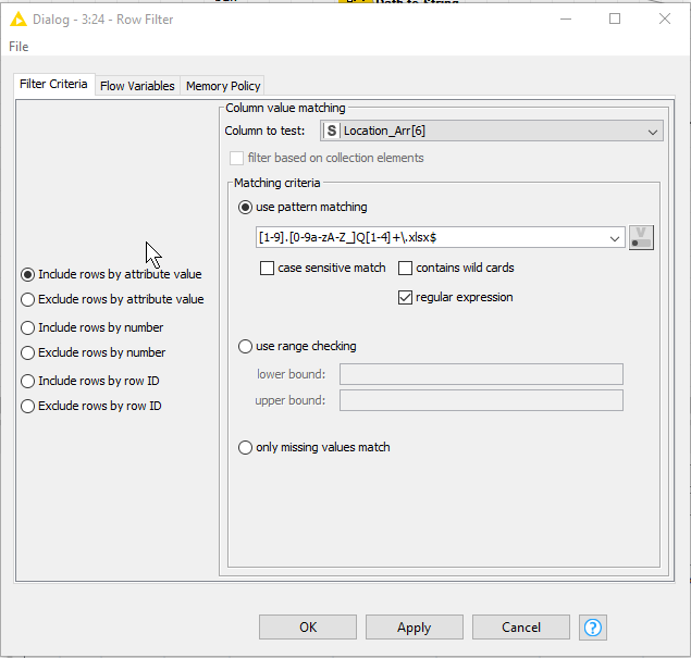 Regular expression to filter certain rows KNIME Analytics