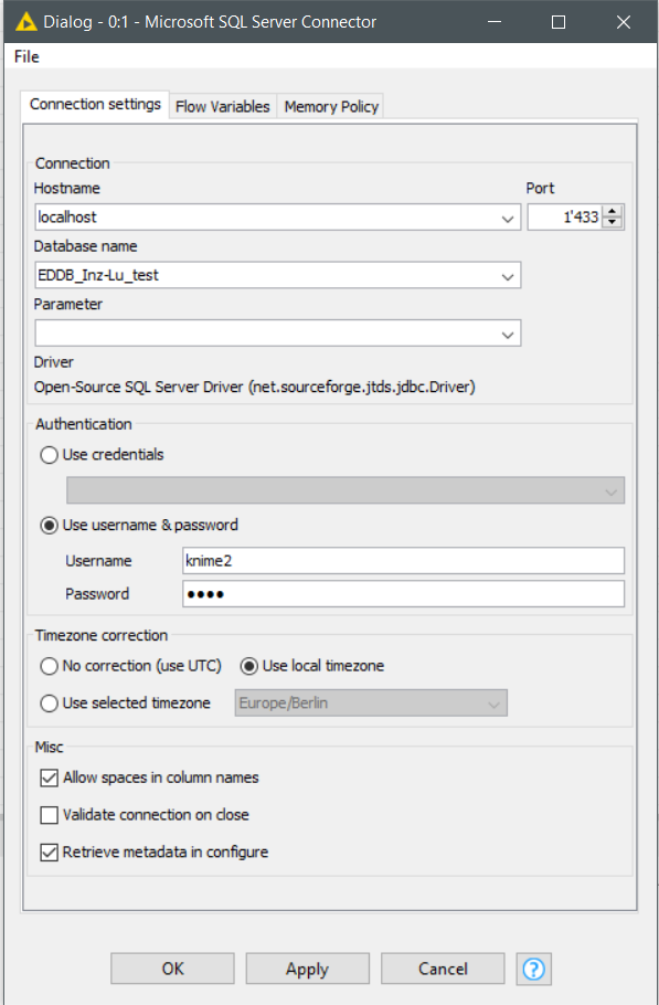 Problem connection to local SQL Server 2017 installation KNIME