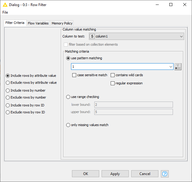 Accepted variable values for RowFilter TypeID in the Row Filter