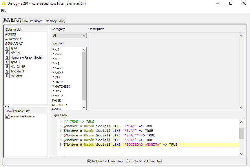 Row filter based in a group of words KNIME Analytics Platform