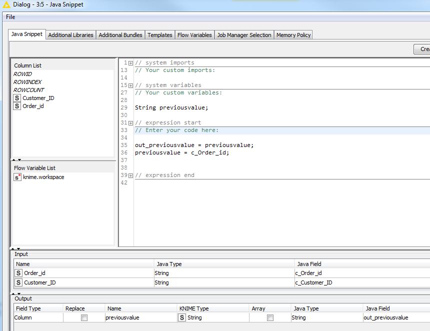 Java Snippet Next Row Value KNIME Analytics Platform KNIME