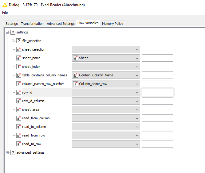 Excel Reader Column Name Row Flow Variables KNIME Analytics