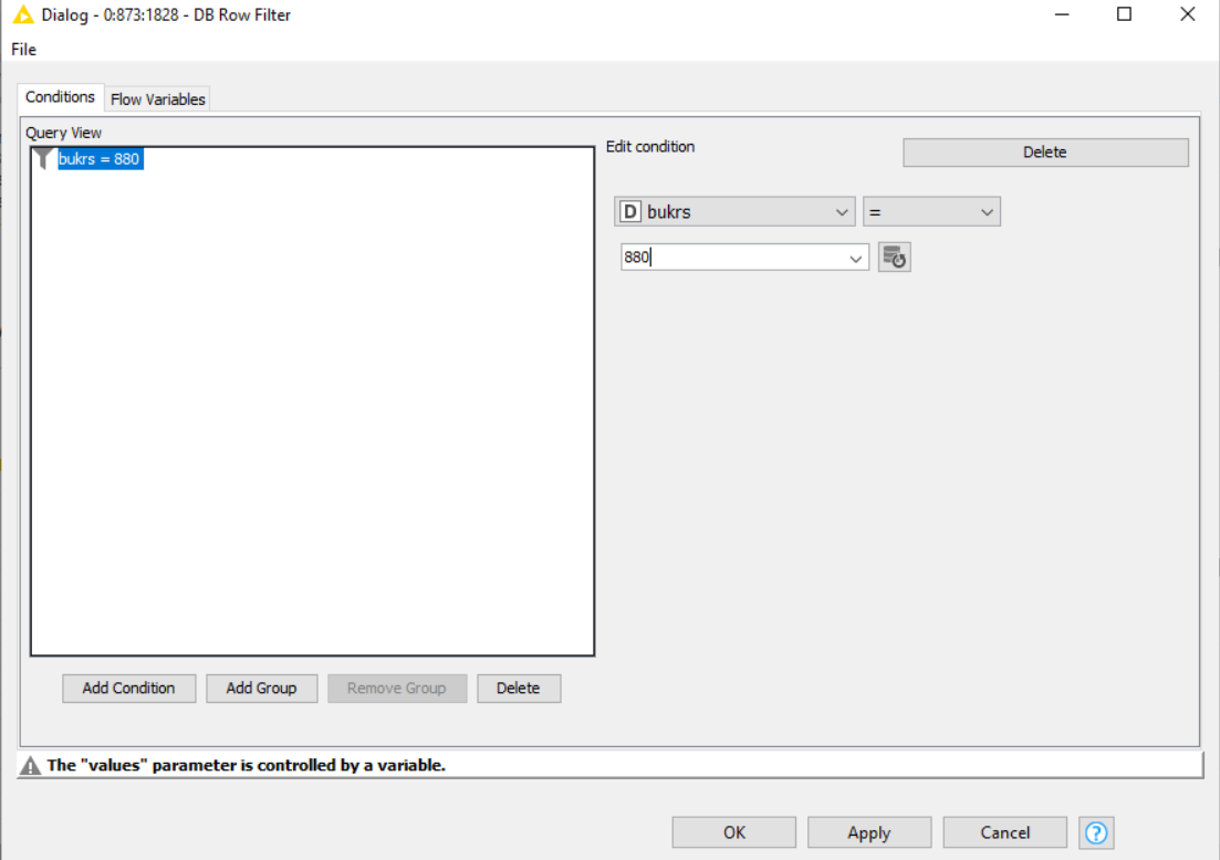 DB Row Filter filter with a flow variable KNIME Analytics