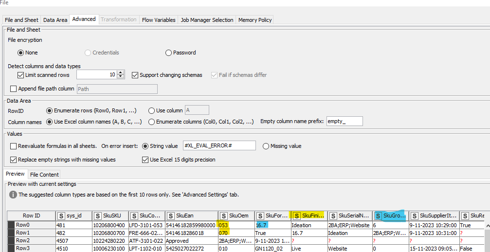 Excel data not in correct columns KNIME Analytics Platform