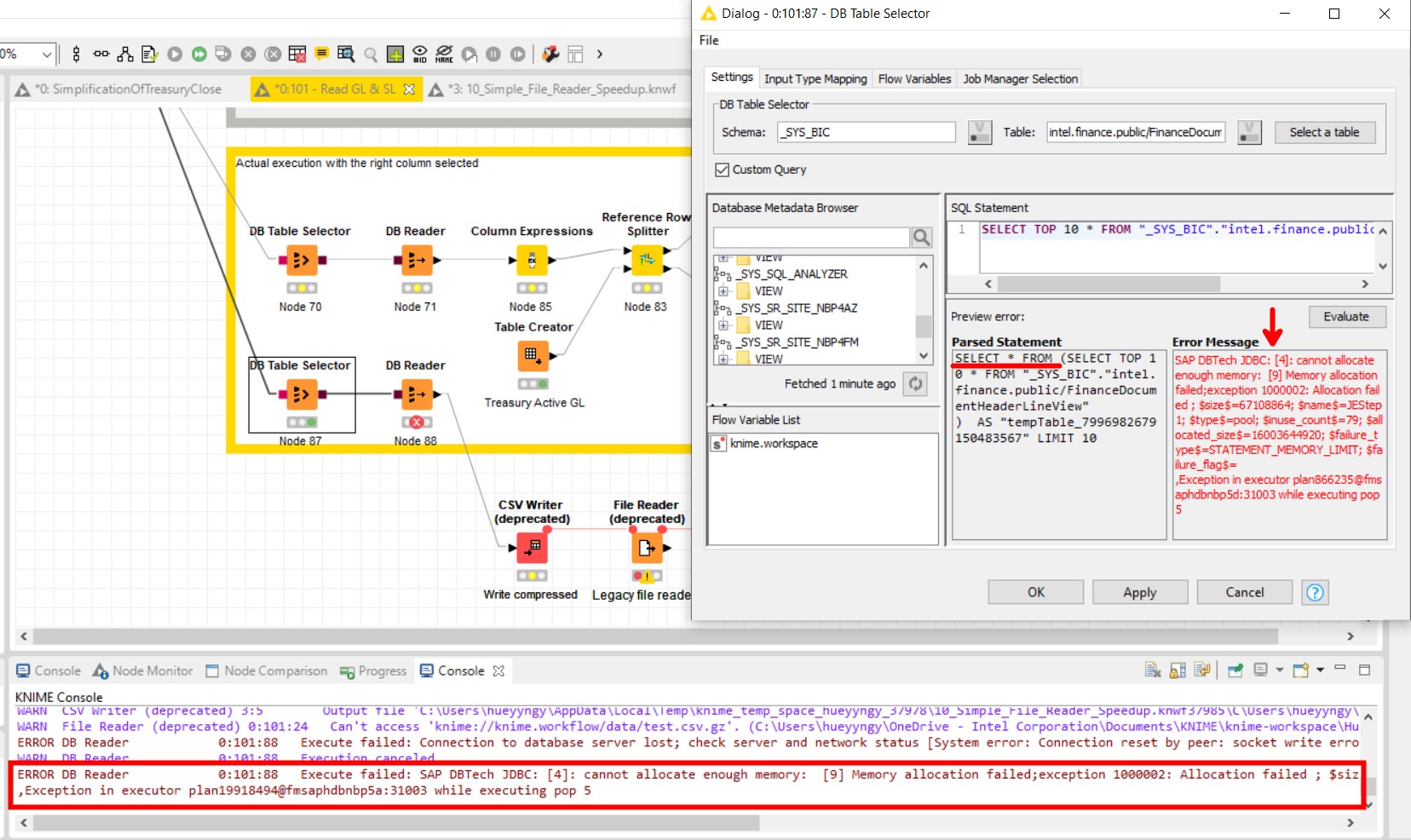 Unable to allocate memory error