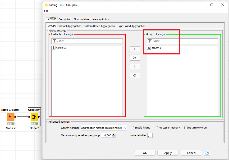 Count number of total row values for specific criteria KNIME