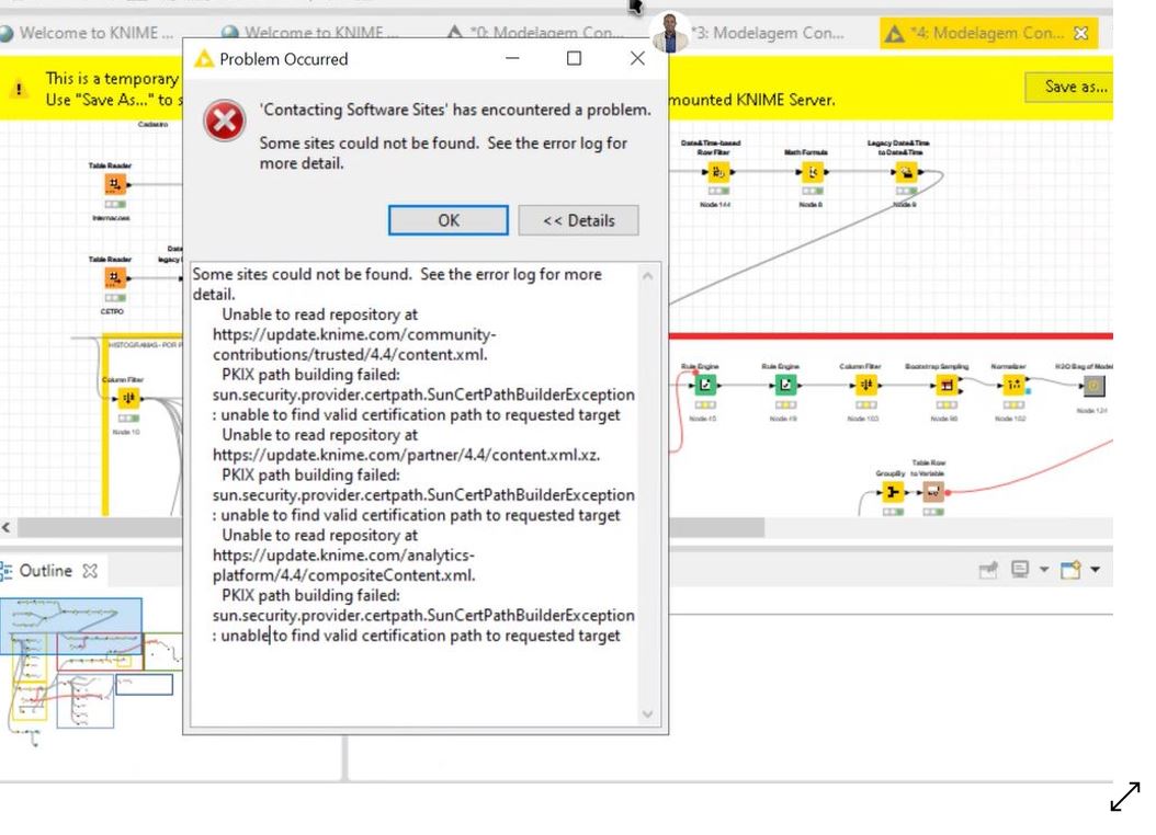 Contacting Software Sites has encountered a problem - KNIME