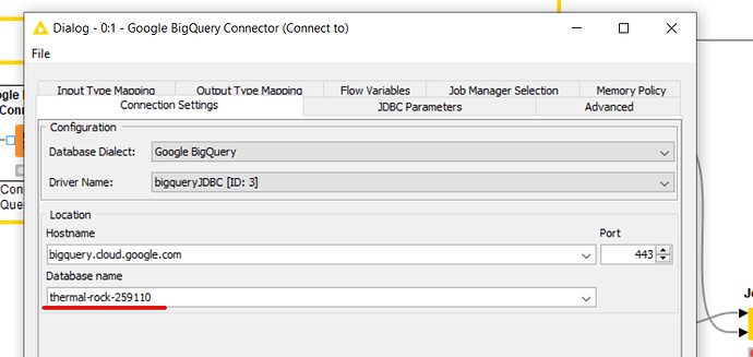 Google BigQuery Connector node configuration