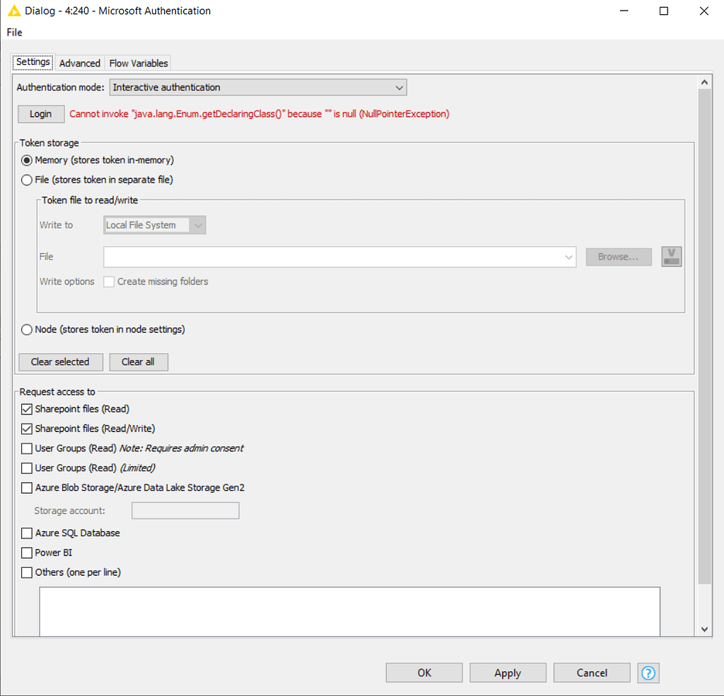 knime microsoft authentication address already in use