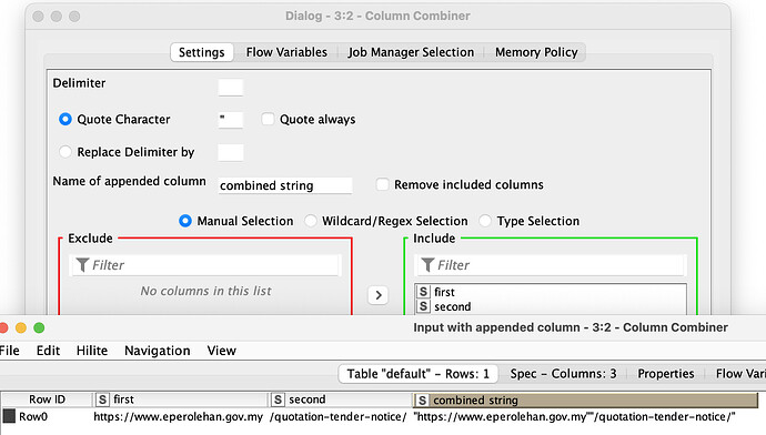 Column Combiner output in AP 4.7.8