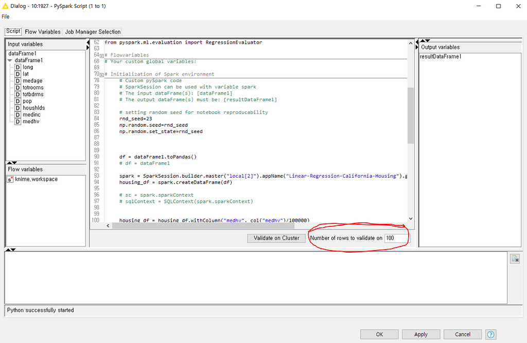 what-does-number-of-rows-to-validate-on-mean-in-pyspark-knime