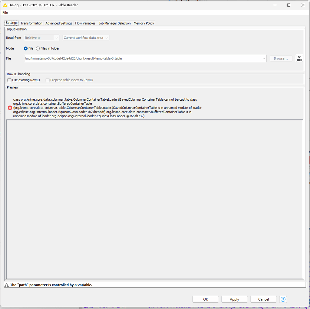 Table reader class cannot be cast to class feedback ideas knime
