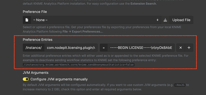 NodePit Runner Environment settings
