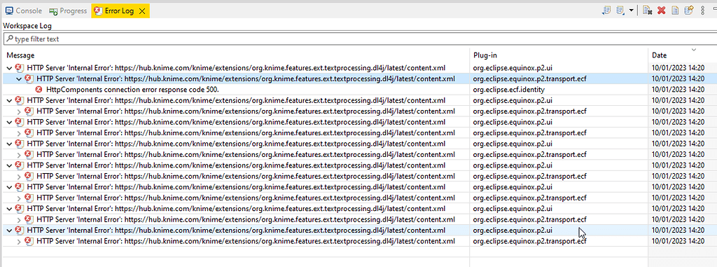HttpComponents connection error response code 500 - KNIME Extensions ...