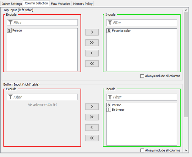 settings in joiner