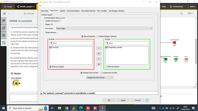 keras network learner inpu target