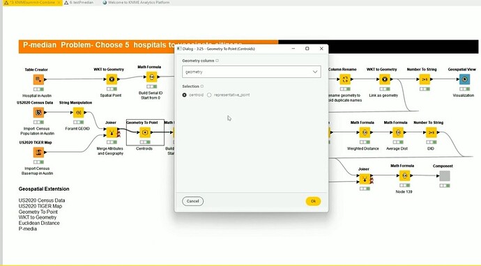 KNIME Geospatial Analytics Extension User case 02 knime workflow using GeometrytoPoint node