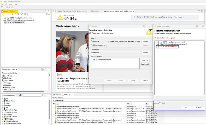Screenshot_KNIME Local Workspace cannot import workflow