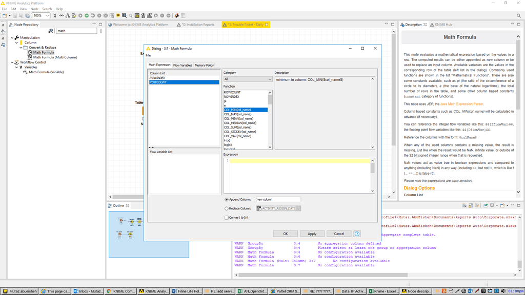 Math Formula - no column list values ! - KNIME Analytics Platform ...