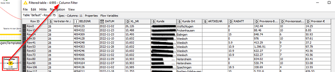 P3-ColumnFilter-Node-Daten für Excel