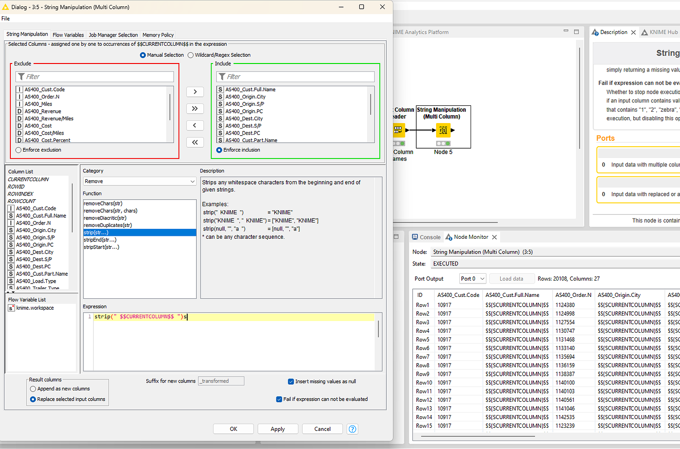 How to use String Strip Function Multi-column - KNIME Analytics ...