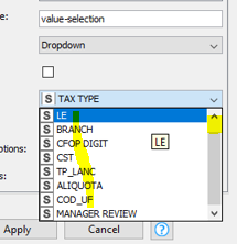 sample configuration in Value selection, showing columns only for values that werent missing in data specs