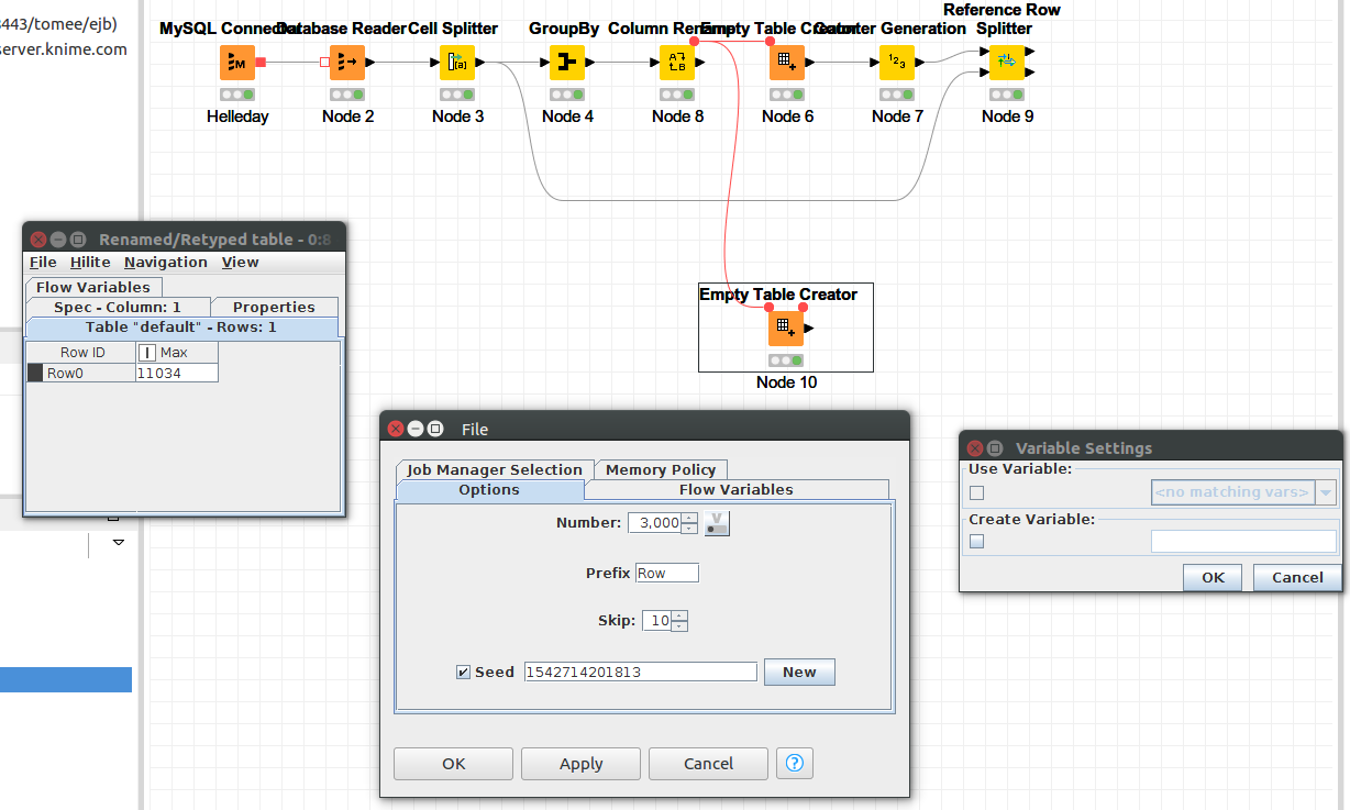 How to define number of rows for Empty Table Creator through variable
