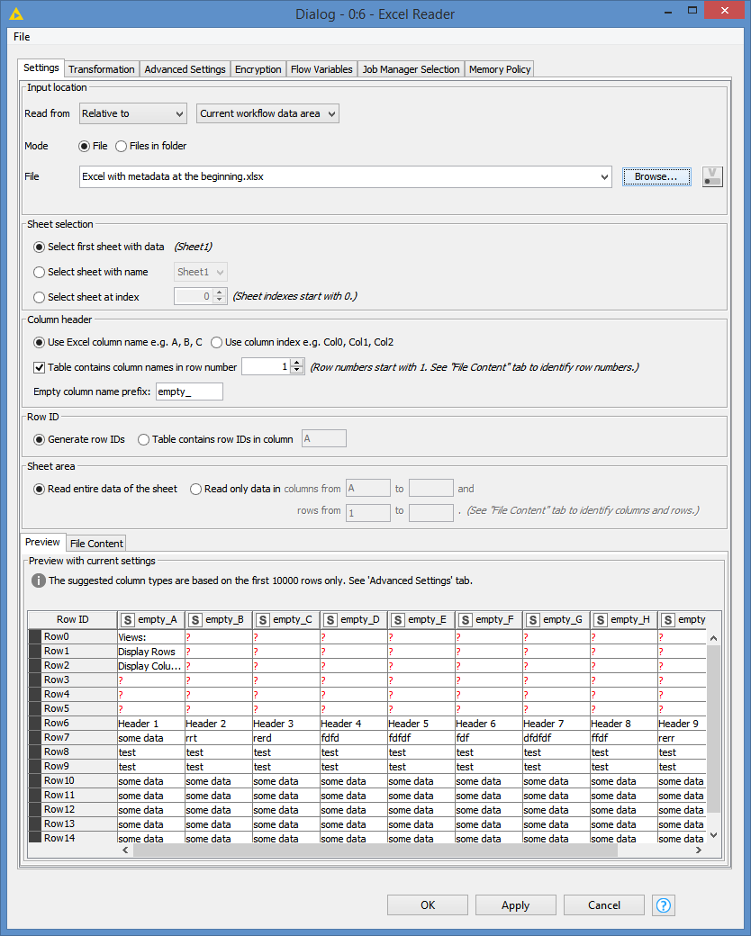 How to make 1st row as a Column headers KNIME Analytics Platform