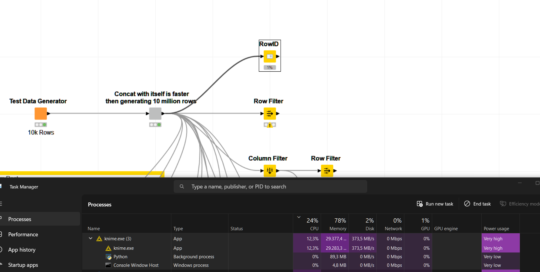 Ways to speed this up 10M rows KNIME Analytics Platform