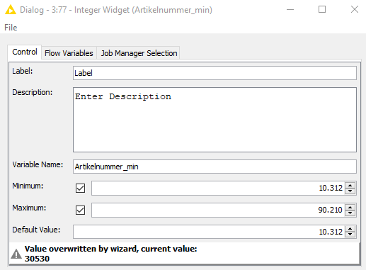 2_integer widgets mit Artikelnummer_min