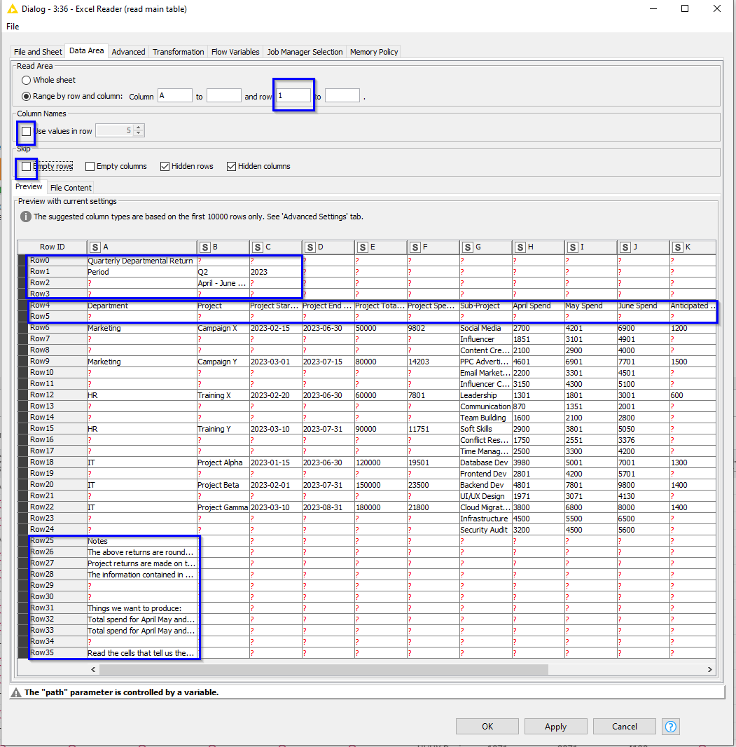 Excel Reader have it show the