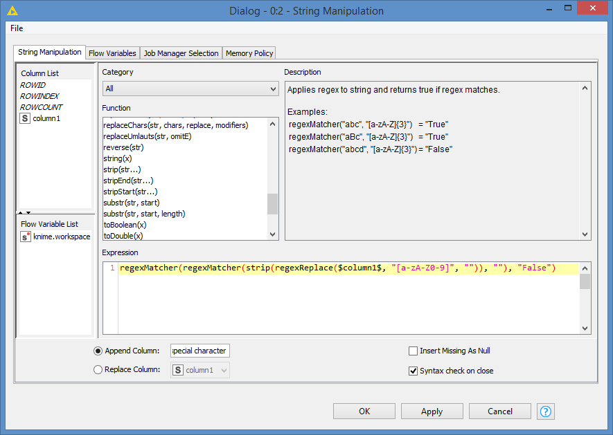 Column Value Special Character validation - KNIME Analytics 