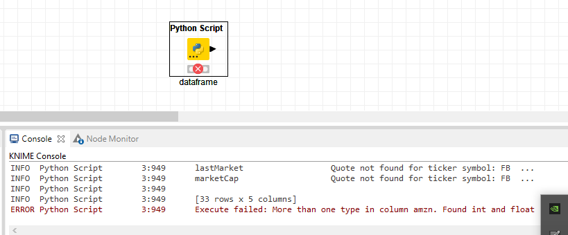 Python node More than one type in column. Found int and float