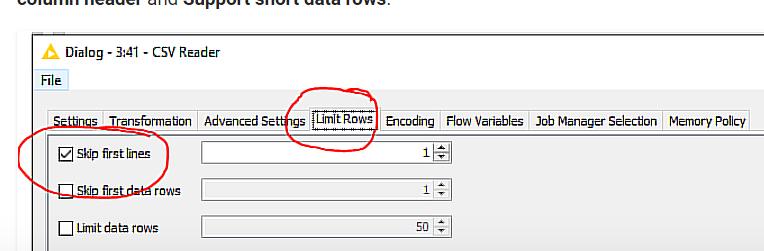 csv reader multiple files but cut out row before with data KNIME